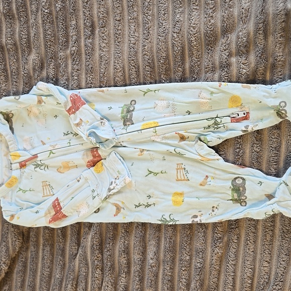 Angel Dear Farm Print Footie - Blue and Yellow - Picture 1 of 3